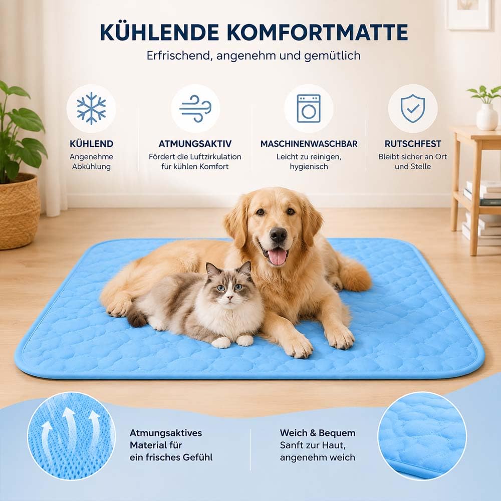 Leyof KüHlende Decke Hund,KüHlmatte Hund Katze Ohne GelfüLlung,Waschbar, Atmungsaktiv,KüHlkissen,Sommer, HeißEs Wetter FüR Zuhause Unterwegs Oder Im Auto (Rosa,150x100 cm)
