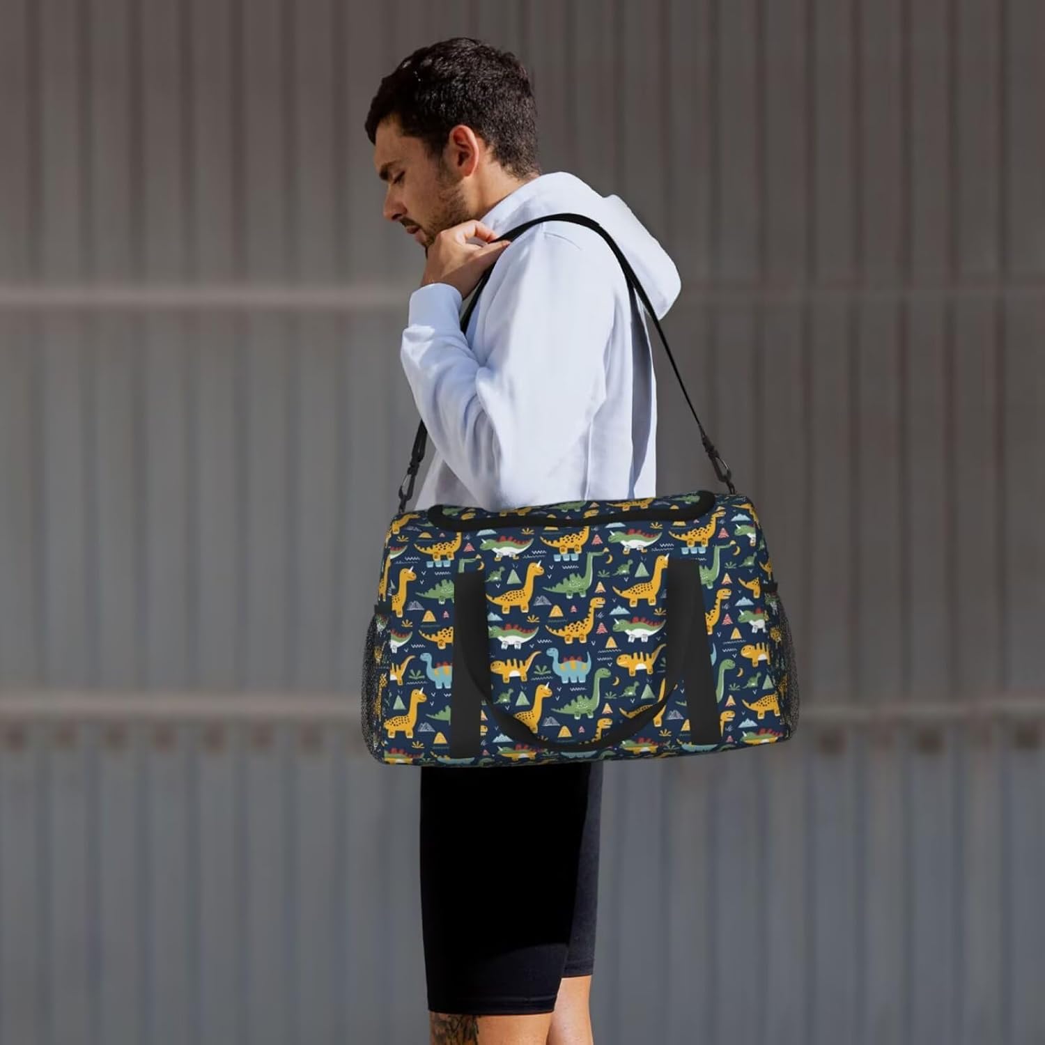 Dinosaur Gym Bag for Men Women Animal Duffle Bag for Travel Backpack Carry On Overnight Bags with Shoe Compartment Large Weekender Bag for Sports Travel Cute Cartoon Tote Bags