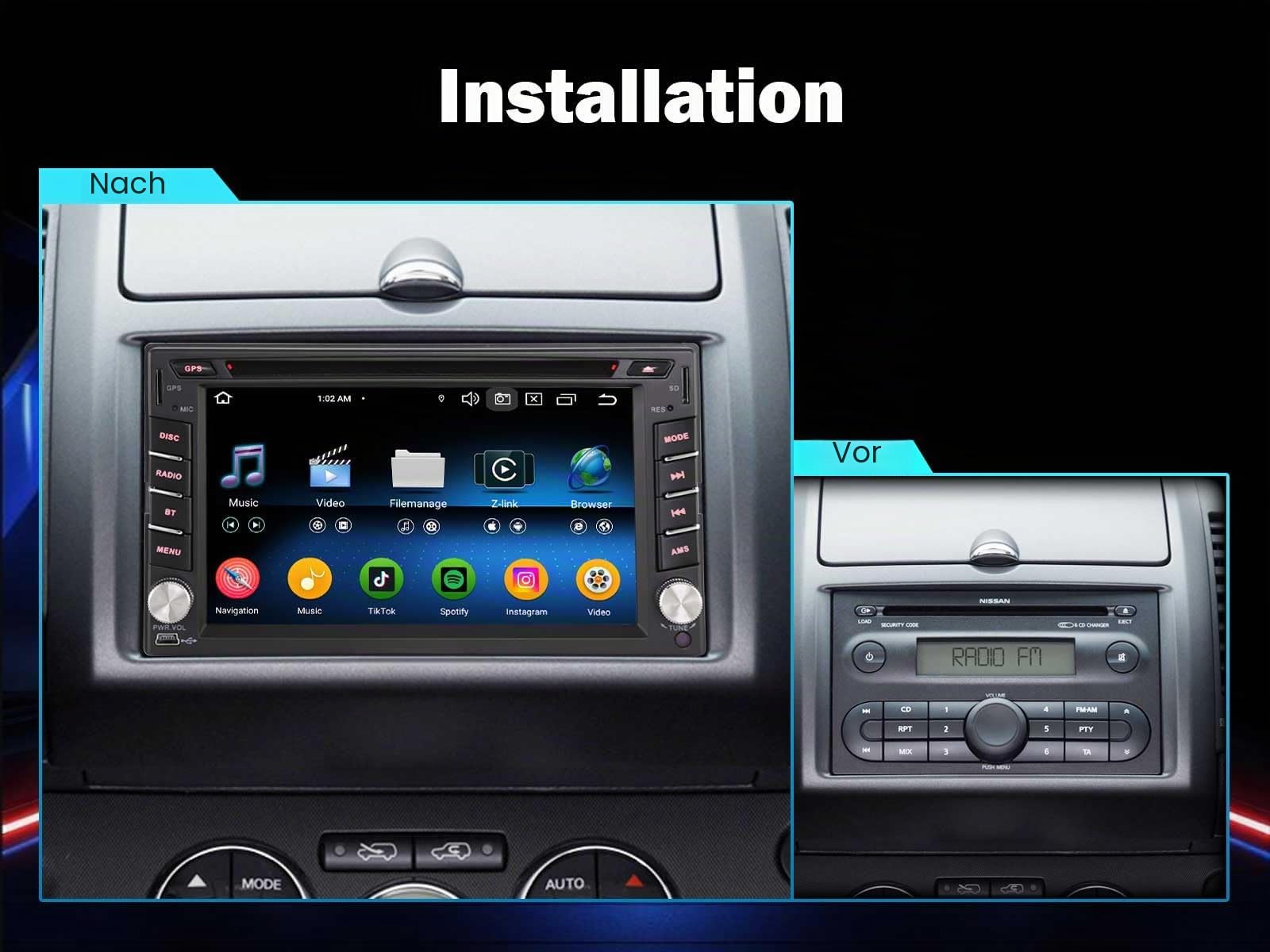 Erisin 8-Kern 4GB RAM+64GB ROM Universal Doppel Din Android 14 Autoradio mit CD Player GPS Navigation Bluetooth 5.0 Kabellos CarPlay 2 Din Radio Android Auto DAB+ WiFi 4G DSP USB FM RDS OBD2