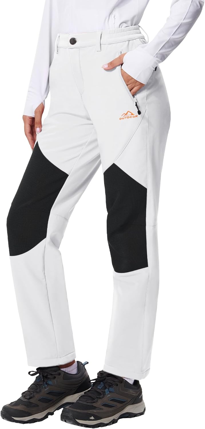 TACVASEN Women's Fleece Lined Hiking Pants Warm Windproof Softshell Outdoor Winter Snow Ski Pants with Zipper Pockets