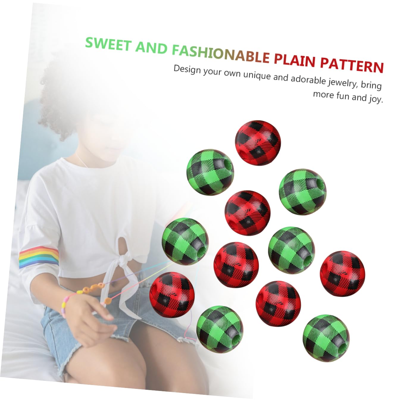 Housoutil 160 Piezas Cuentas de Madera para Manualidades DIY Accesorios para Collares y Pulseras Cuentas Decorativas Rojo y Verde Kit Creativo para Joyería