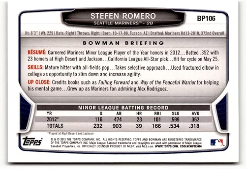 Miniatura 2 de 2013 Bowman Prospects Hometown #BP106 Stefen Romero NM-MT Mariners