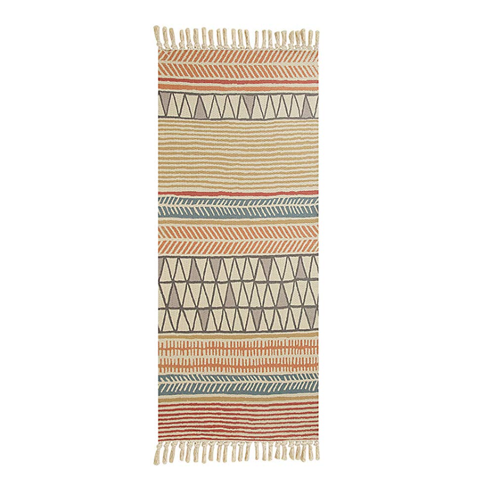 Poowe Cotton Braided Creative Rug Washable Decorative Porch Doormat Hand Woven Tassel Rug (2ft x 5ft, Colorful Waves)