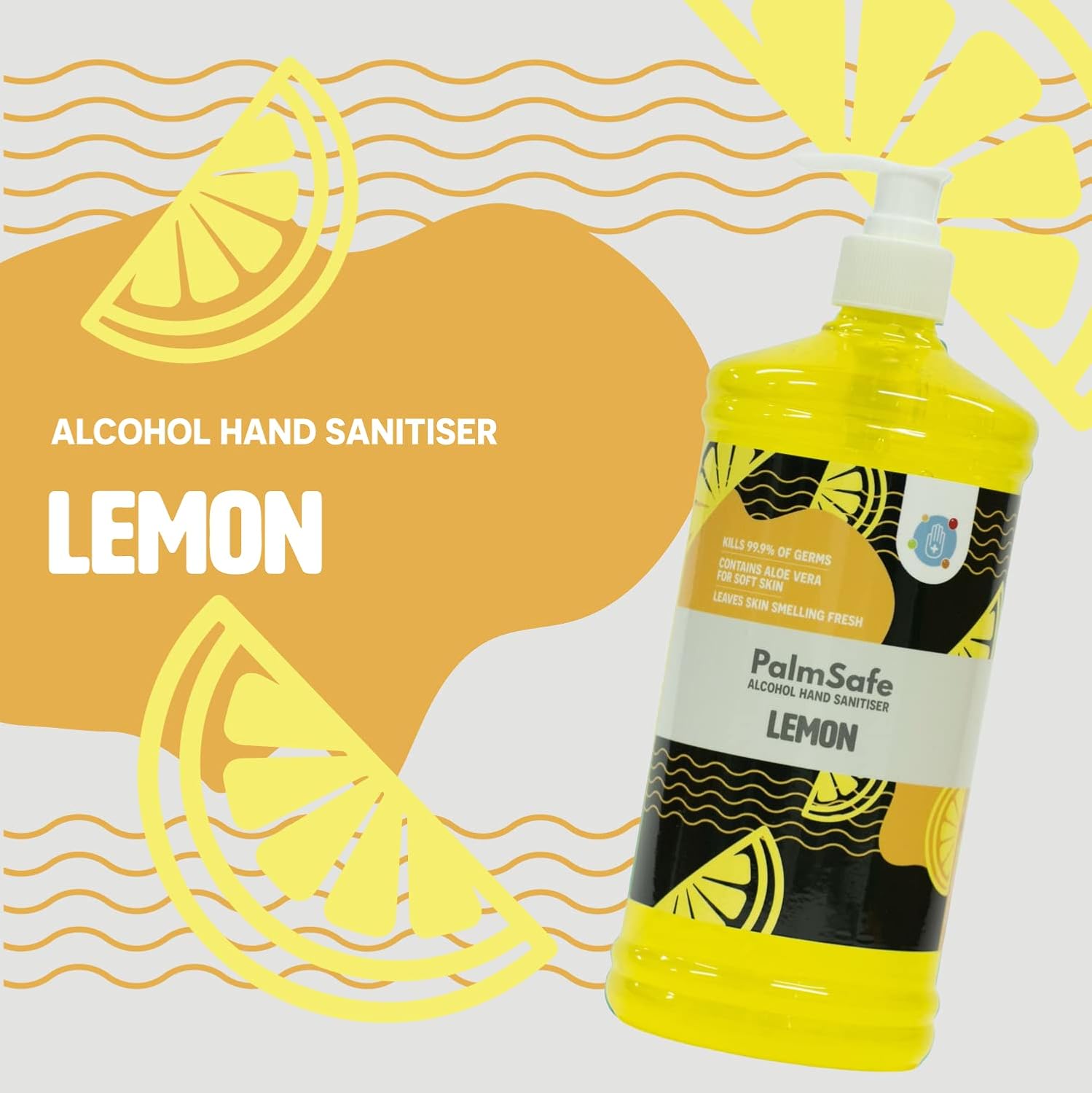 Palm Safe Lemon Alcohol Hand Sanitiser 1 Litre Pump Bottle - Image 3