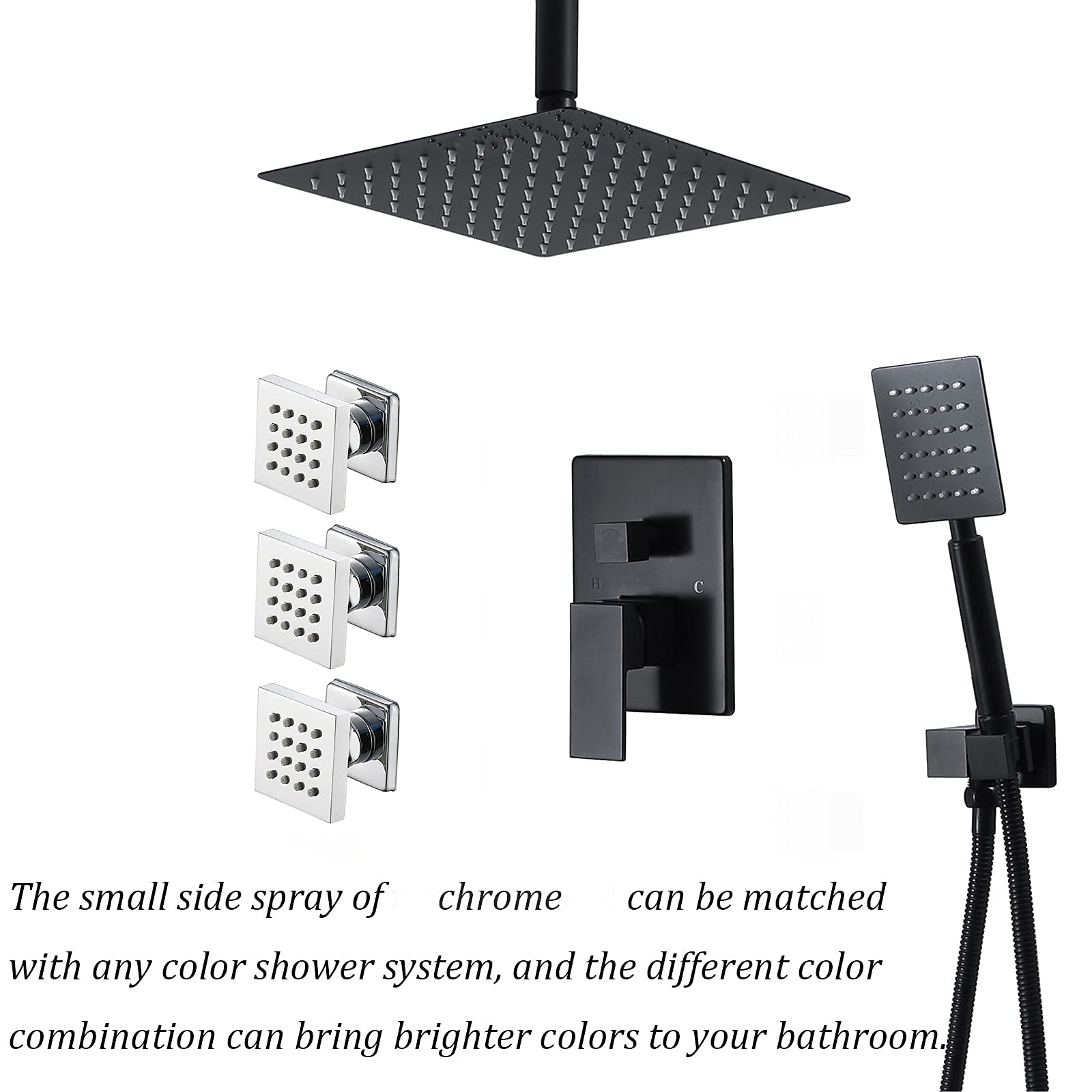 Chorros de baño de latón con chorro de masaje de 2 pulgadas, accesorios de montaje en pared, chorros laterales de ducha ajustables para spa, 4 piezas (4 piezas)