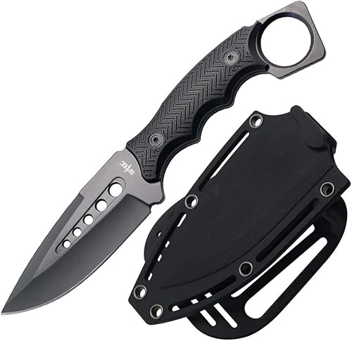 S-TEC Cuchillo táctico completo de 9 pulgadas con funda giratoria ABS - GEN 2 - Plateado brillante, Steath Black