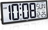 WallarGe 14.5'' Large Digital Wall Clock with Backlight, Battery Operated - Temp, Date, Auto DST, Easy Read for Seniors