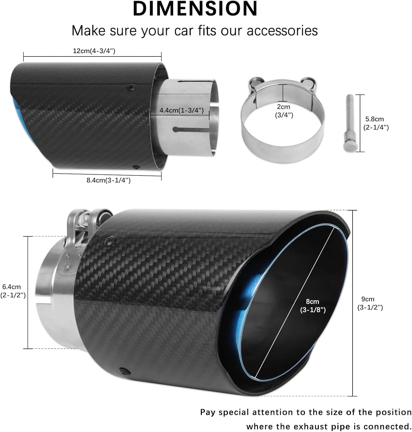 Carbon Fiber Exhaust Tip,2.5" Inlet 3.5" Outlet 2.5" Length Punta de Escape Para Carro Baked Blue Stainless Steel Tail Pipe Exhaust Tips Muffler Tip Compatible with Dodge Charger M3 M5 Kia Ford