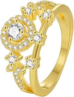 Vintage Rings Women, Rings for Girlfriend 9K/14K/18K Yellow Gold Elegant with Round Moissanite