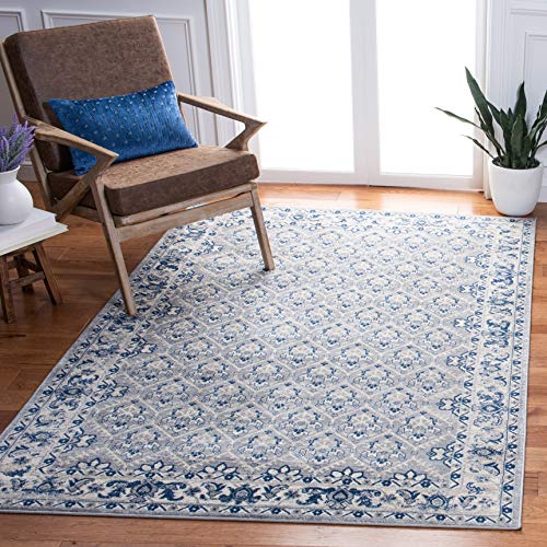 SAFAVIEH Traditional Rug for Living Room Dining Room, Bedroom - Brentwood Collection, Short Pile, in Grey and Blue, 91 X 152 cm