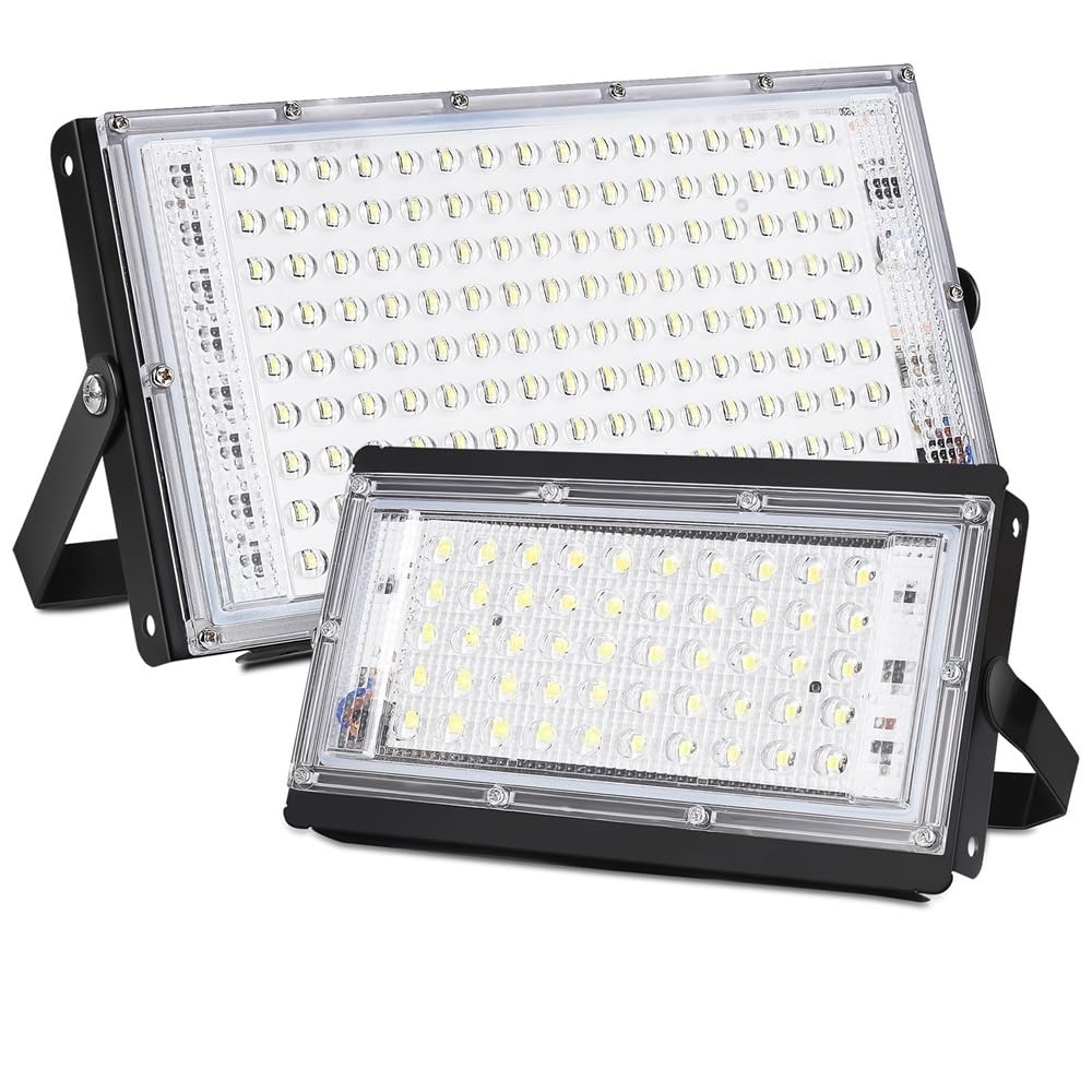 NXCVBNKZJ KJXP Lighting, Pack of 2, LED Spotlights AC220V 150W/50W Outdoor Lighting Floodlight LED Exterior Projector Floodlight Wall Garden Street Lamp(Cold White,50W)
