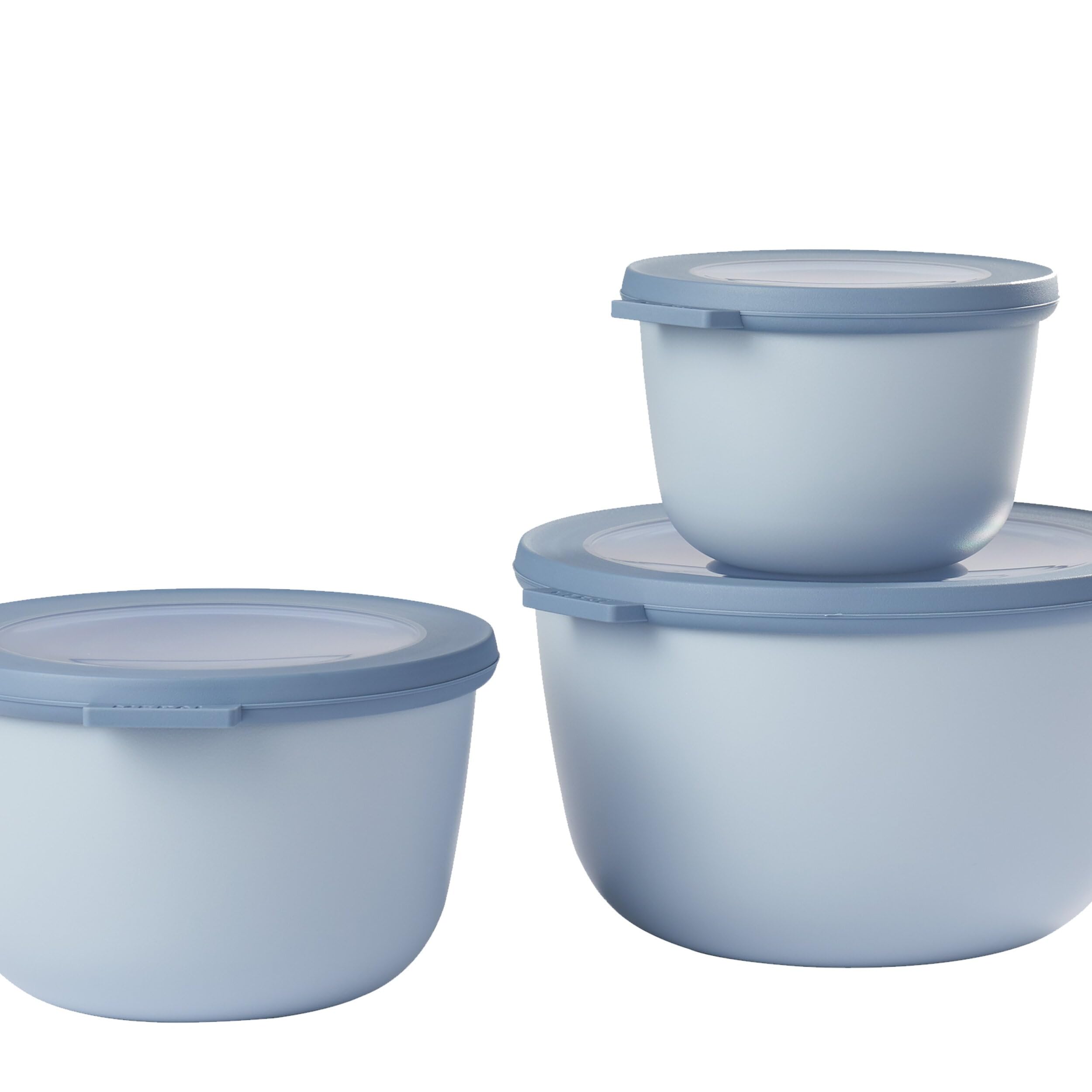 Mepal – Multi Bowl Cirqula 3-Piece Set – Food Storage Container with Lid - Suitable as Airtight Storage Box for Fridge & Freezer, Microwave Container & Servable Dish - 500, 1000, 2000ml - Nordic blue