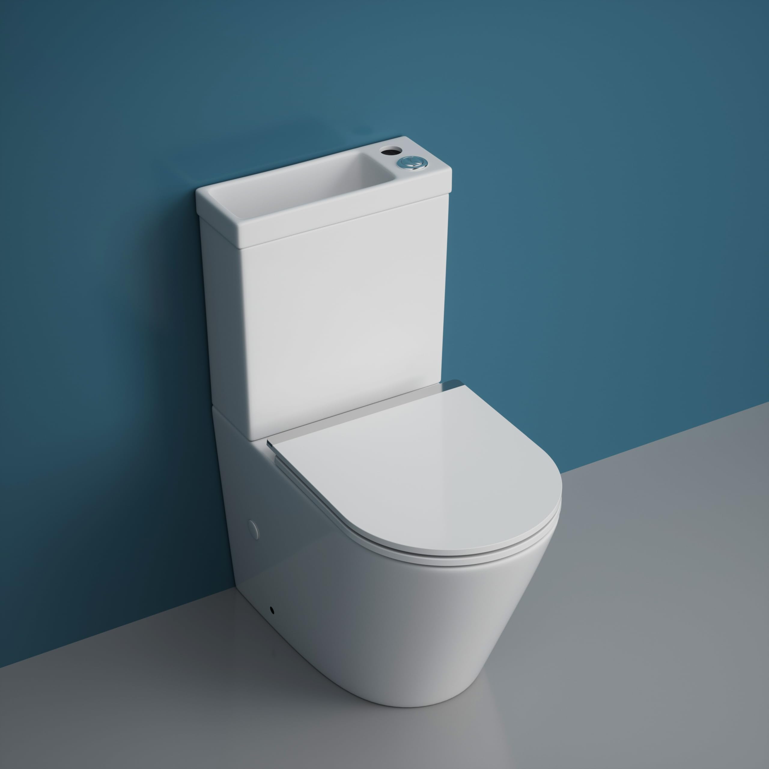 Db Durovin Bathrooms Glossy White Durovin Bathrooms Close Coupled Two Piece Ceramic Toilet With Sink On Top Right Hand - Rimless Wc Pan With Cistern And Soft Close Seat