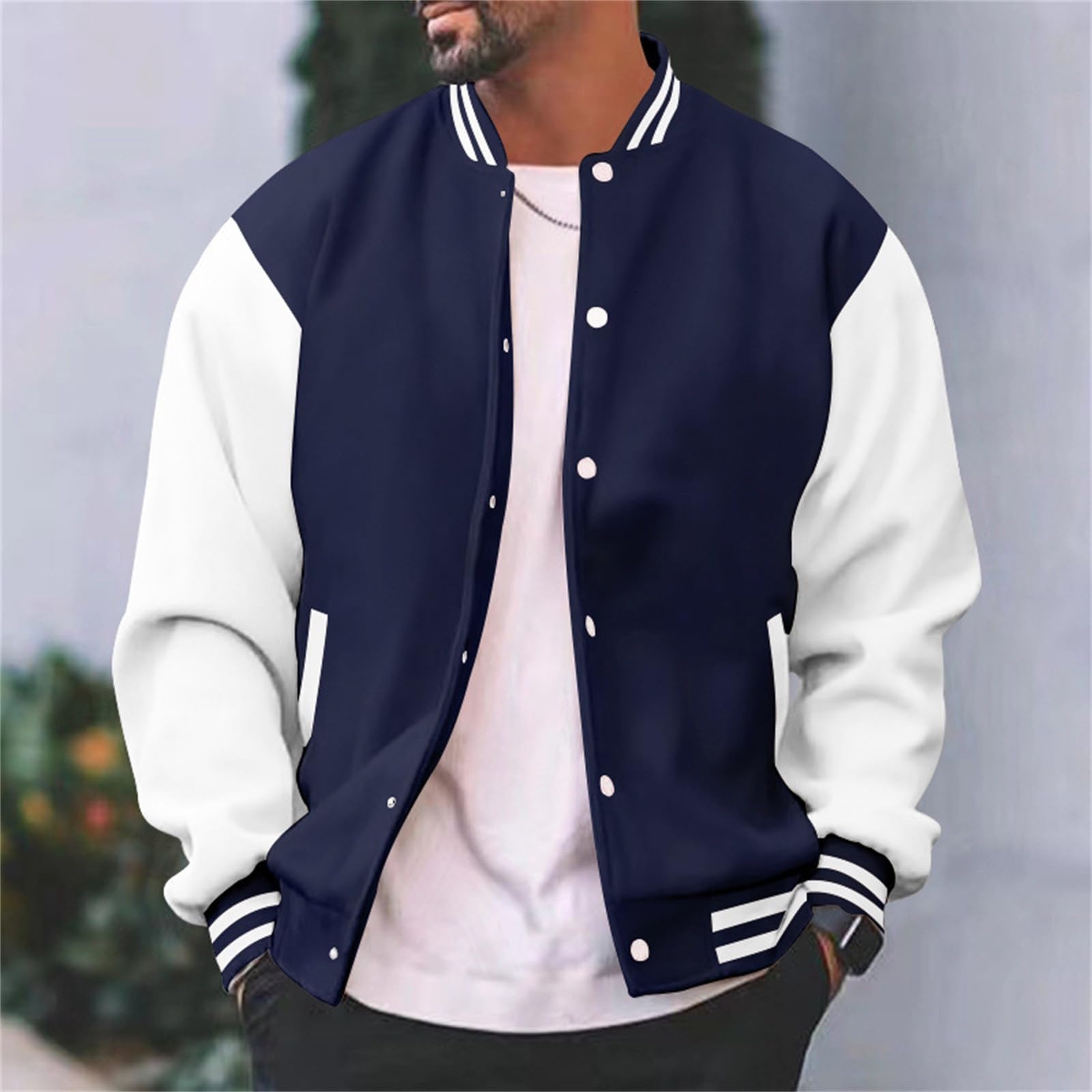 Vestes à capuche décontractées pour homme, coupe ajustée, coton, letterman, baseball, bomber, veste universitaire classique, manteau bleu pour homme
