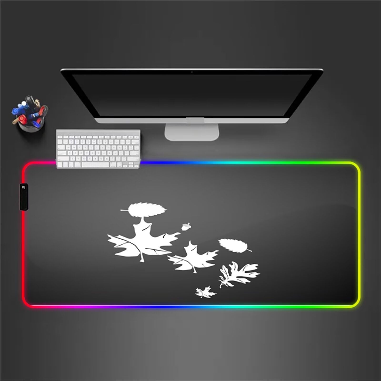 RGB Tapis de Souris Gaming Grand Tapis de Souris XXL 900x400x4mm 14 Modes d'éclairage LED Lumineuse Tapis de Souris Mouse Pad Rétroéclairage pour Gamer Clavier PC, Feuille Blanche