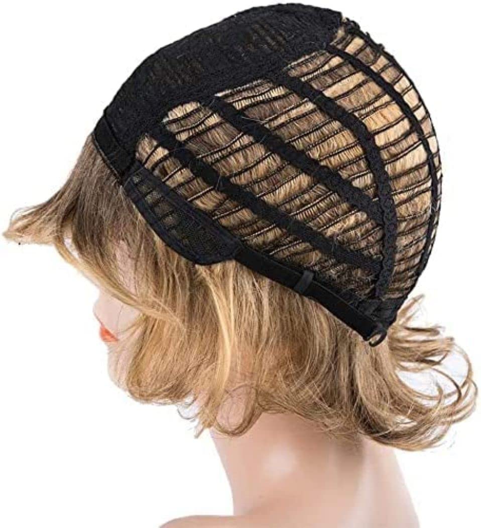 Encantadora peluca sintética para mujer, pelo corto, pelo dorado, resistente al calor, peluca de repuesto, resistente al calor, disfraz, cosplay, fiesta, pelucas (Oro degradado)