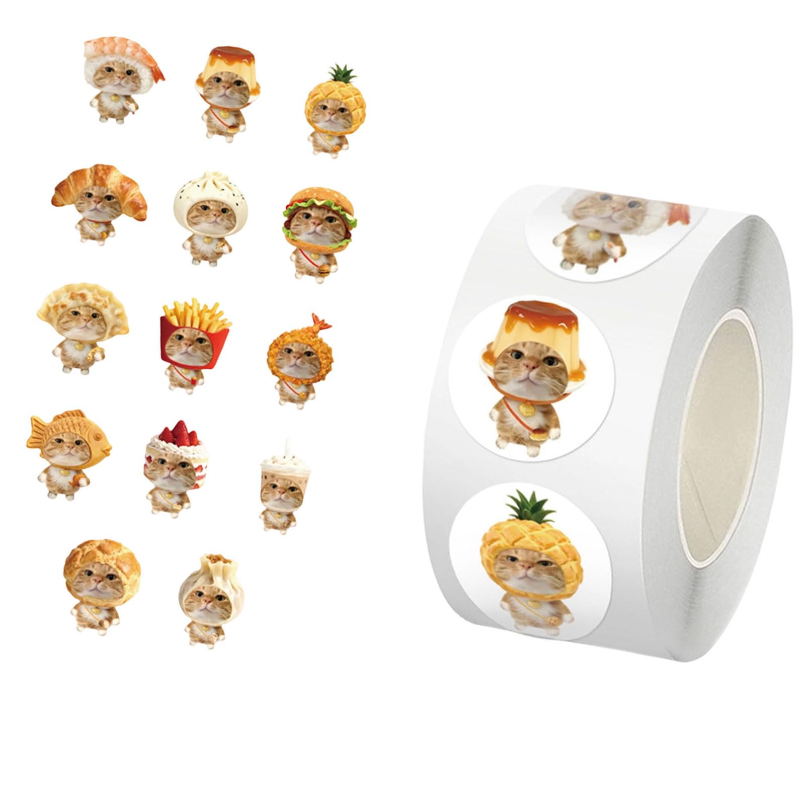 MIDOKSTUA 500Pcs Kitten Food Theme Adhesive Sticker Scrapbooking Decorative Sticker for Journal Notebook Phone Case Laptop Luggage Food Themed Transfers