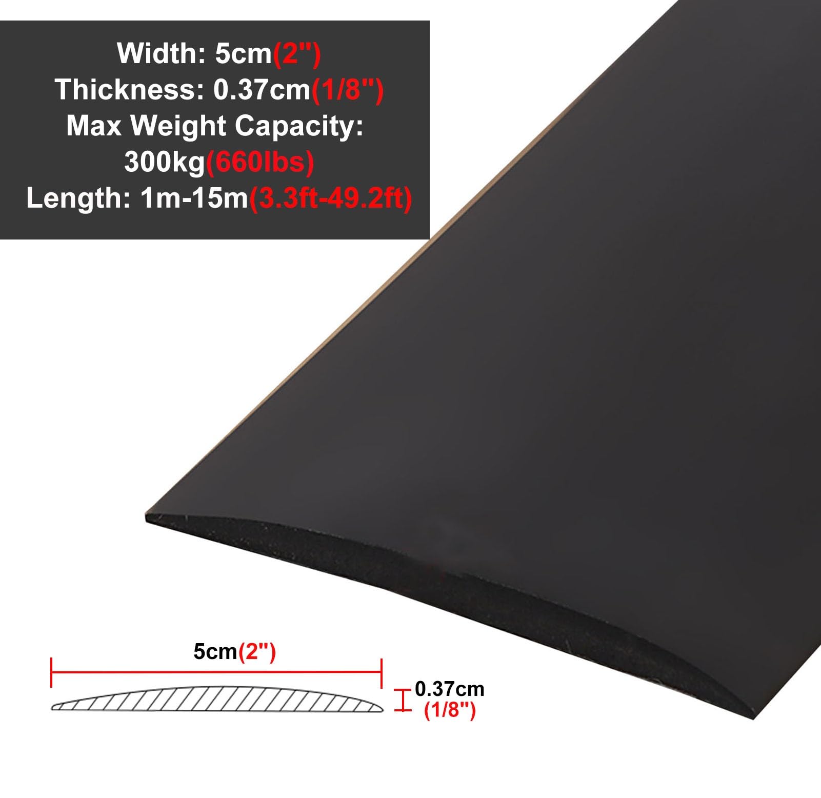 Générique Barre de Seuil Autocollante Extra Longue en PVC Bande de Transition de Plancher pour Revêtement de Sol en Bois Carrelage Moquette Ou Vinyle (Noir 1 M)