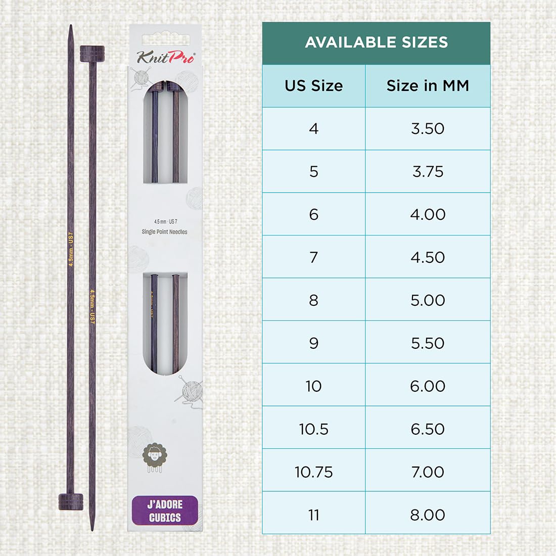 KnitPro J’Adore Cubics Single Pointed Needles 12" (30cm), Lavender, 4.50mm - Image 4