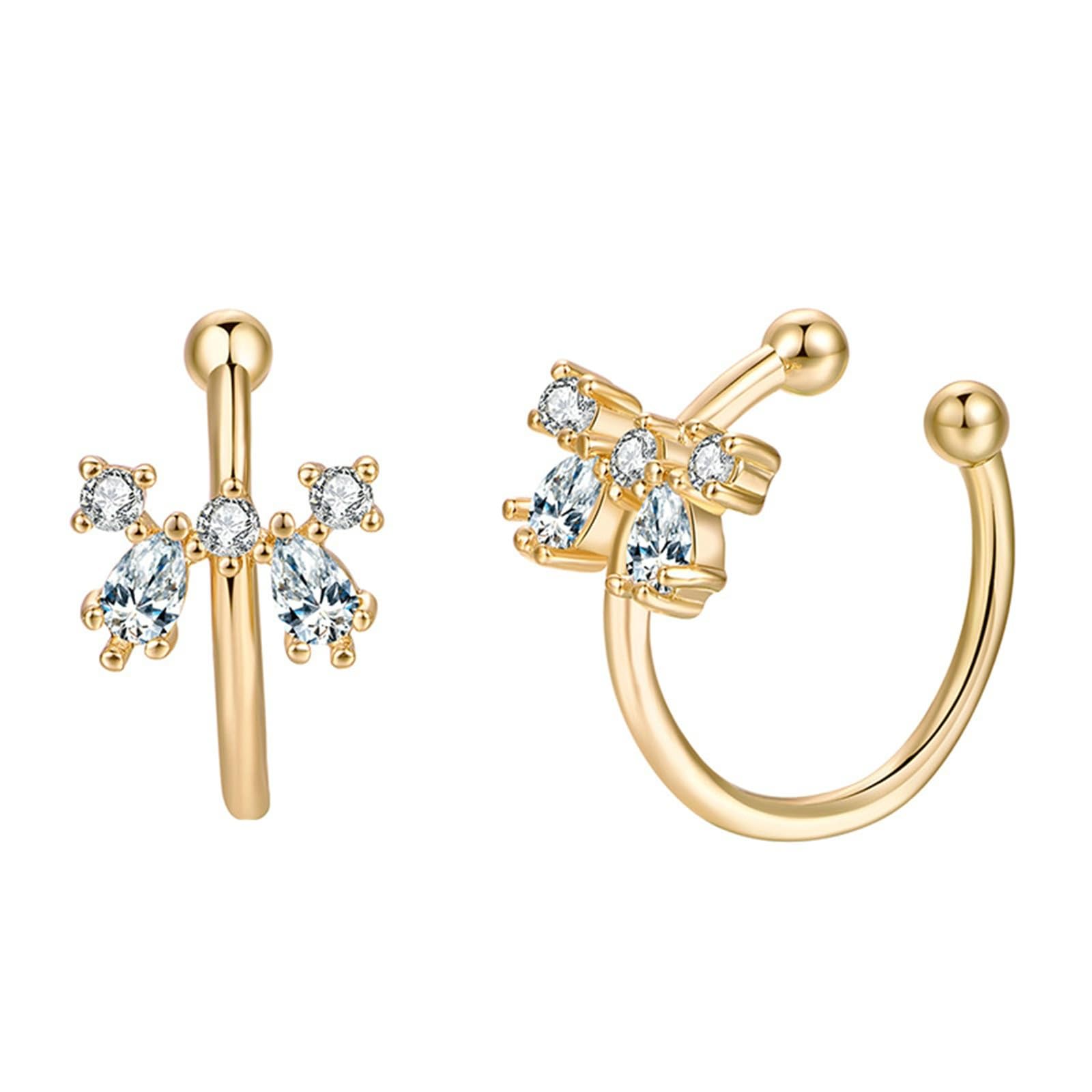 KnBoB Ohrringe Ohne Ohrloch Damen 18 Karat Weißgold 750 Schmetterling Moissanit Ear Cuff Edelstein Schmuck