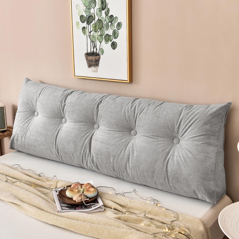 Cuscino per la schiena di lusso per letto e divano, grande cuscino rettangolare a cuneo con tasca, cuscino lombare e testiera, 120 x 50 x 20 cm, blu, ideale per rilassarsi