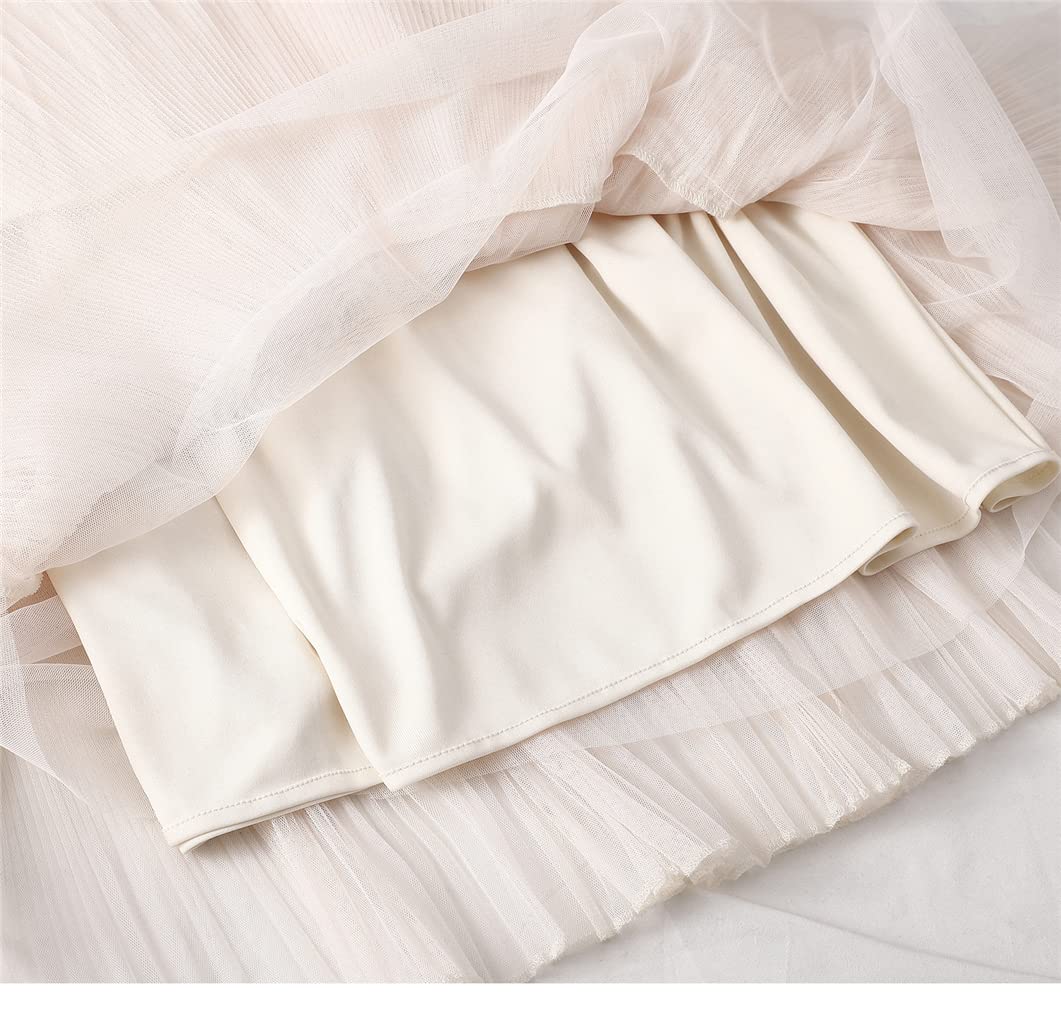SePkus Falda de Pastel de Verano para Mujer, Faldas de Tul, Falda Midi de Cintura Alta elástica a la Moda, Faldas Plisadas para Mujer (Blanco, Talla única)
