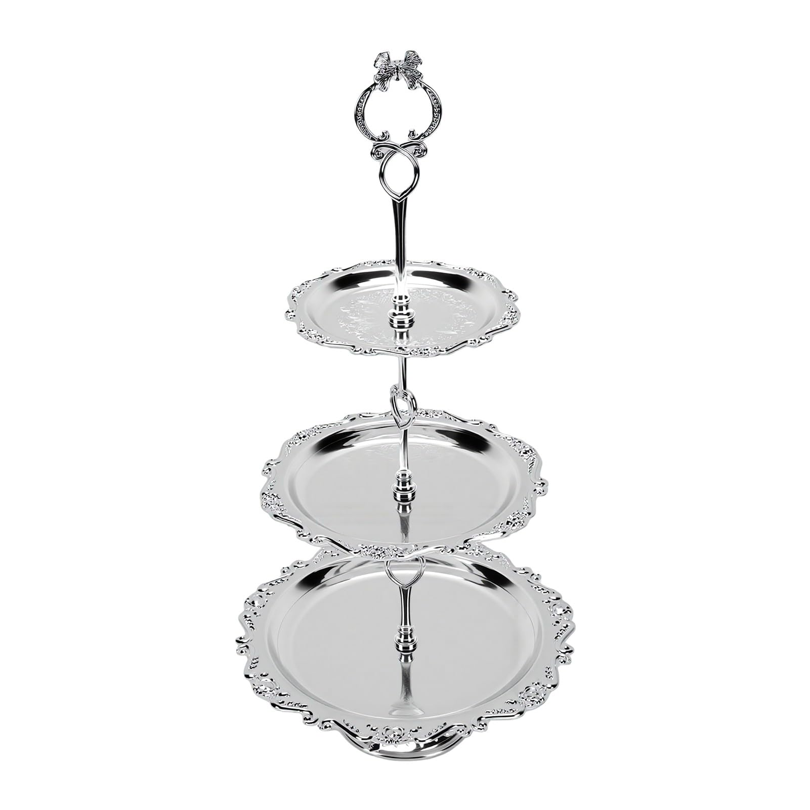 Generic Alzata Decorativa da Dessert a 3 Livelli per Antipasti e Frutta Secca, Design Floreale, Struttura in Ferro, Adatta per Cene, Eventi e Decorazioni per la Casa (SILVER)