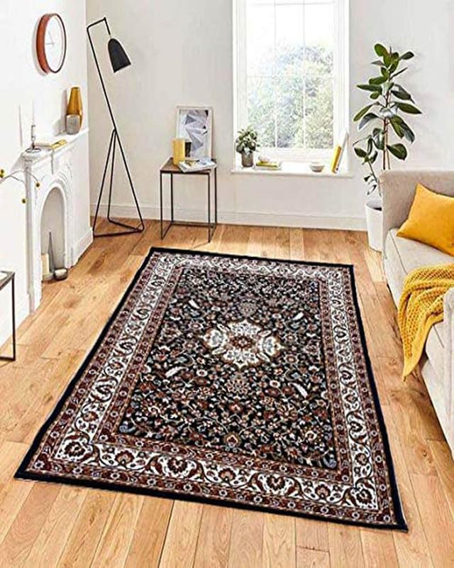 Image of Thick n Soft Acrylic Carpets for Home Living Room Bedroom with 12 MM Pile Height Thickness 6 Feet x 9 Feet Black Colour
