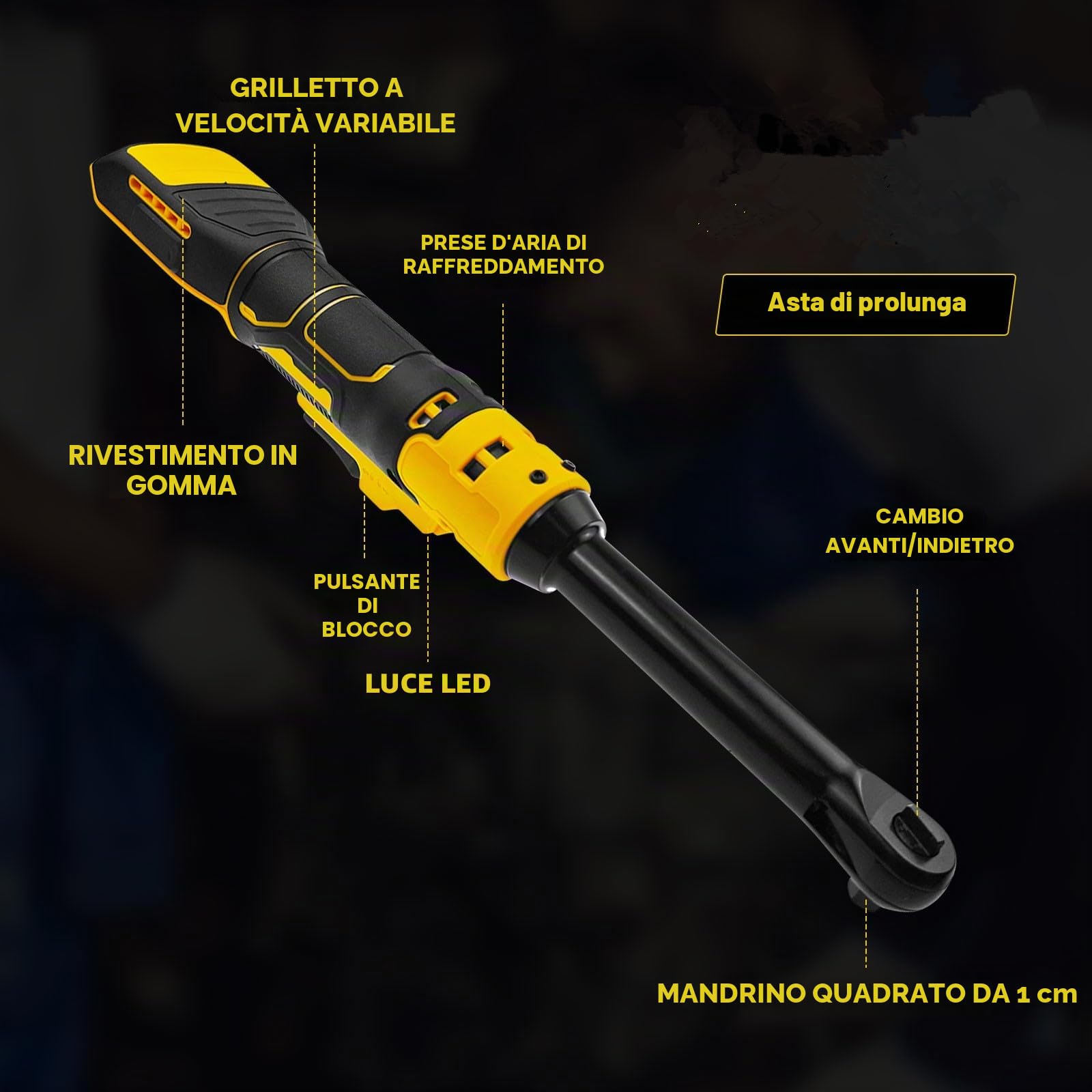 Chiave a cricchetto a batteria da 3/8" per batterie Dewalt 18 V 20 V, 320 giri/min, chiave a cricchetto elettrica 80 N.m, asta lunga 16 cm