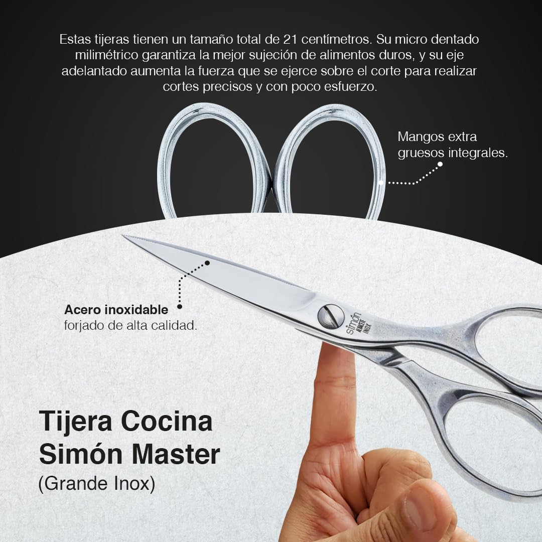Tijera de Cocina Pequeña Simón Inoxidable | Acero Forjado de Alta Precisión | Hoja Fina para Cortes Detallados | Filo con Microdentado para Mayor Agarre | Fabricada en España con Acero Premium