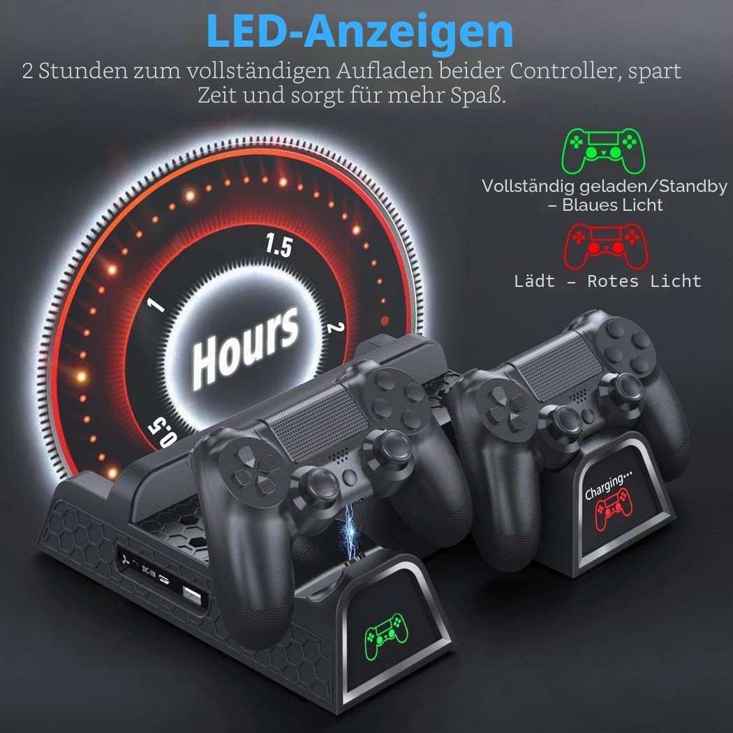 OIVO PS4 Standfuß, PS4 Lüfter, PS4 Kühler mit PS4 Controller Ladestation für Playstation 4/Pro/Slim, PS4 Halterung mit PS 4 Ladestation, PS 4 Ständer Playstation 4 Lüfter Kühler mit 12 Spiele Lagerung