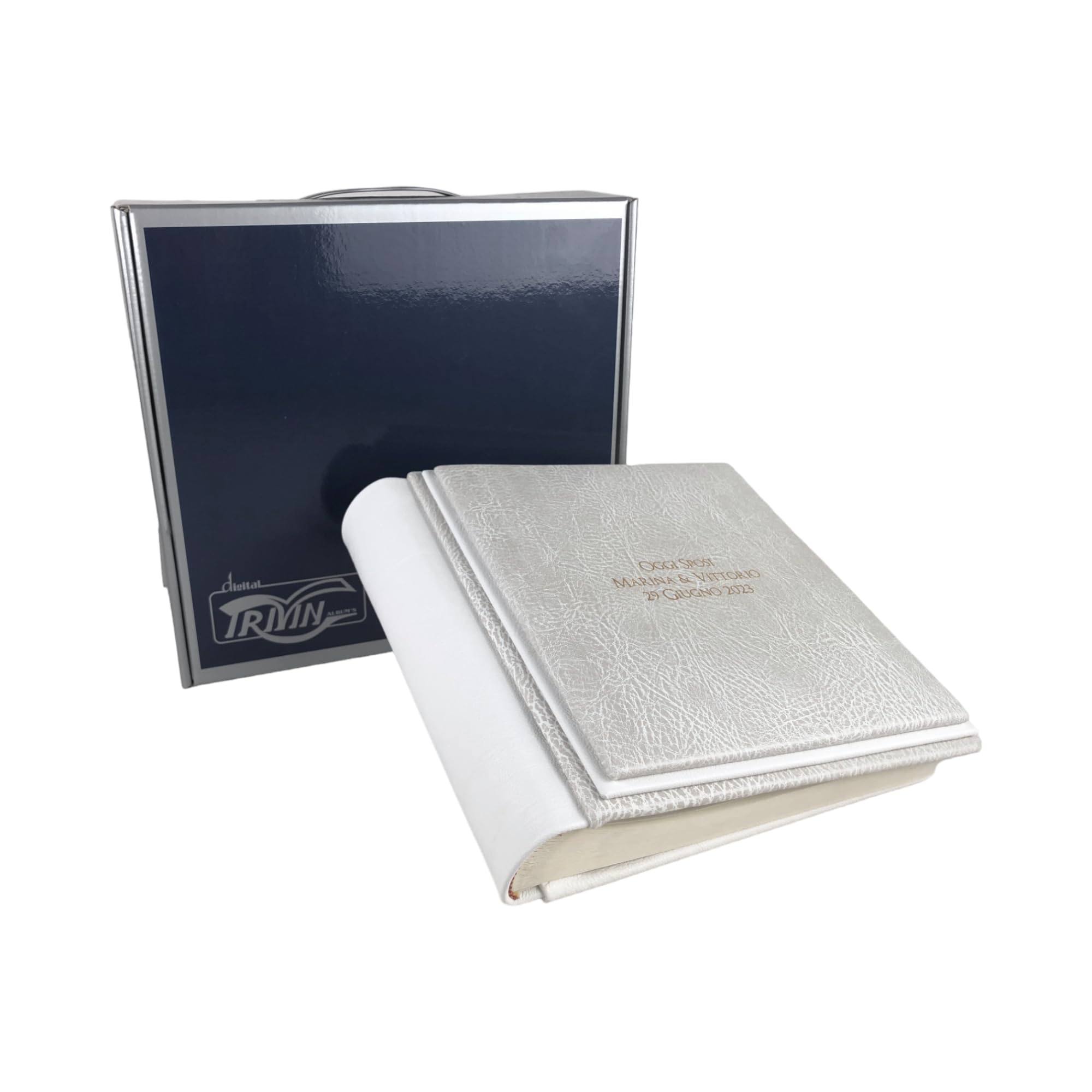 TriVin Art Album Fotografico in Similpelle Alta qualità, Personalizzabile con Incisione. Ideale per Matrimonio, Anniversario, Qualsiasi Evento (Bianco Polar-Bianco)