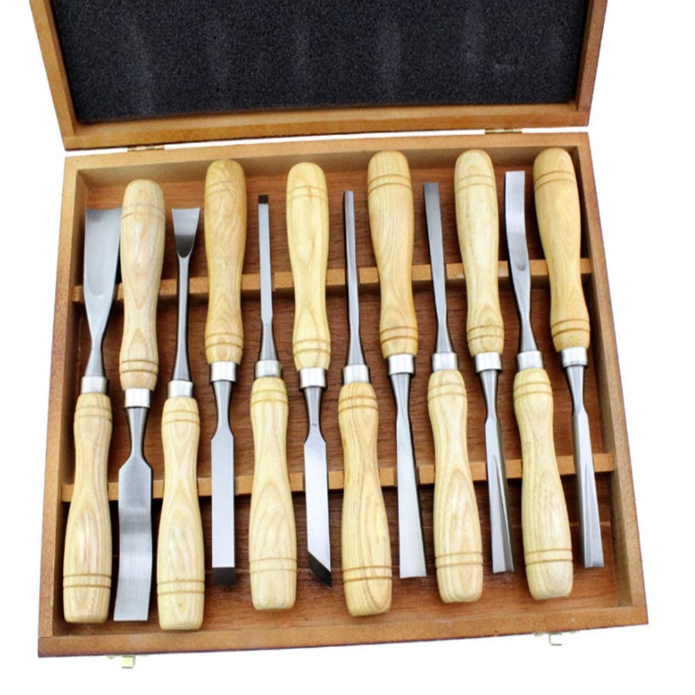 Cinceles, 12 Piezas DIY carpintería escultórica gubias Mano Carbono Madera Tallado cincel Herramientas for Principiantes y talladores experimentados