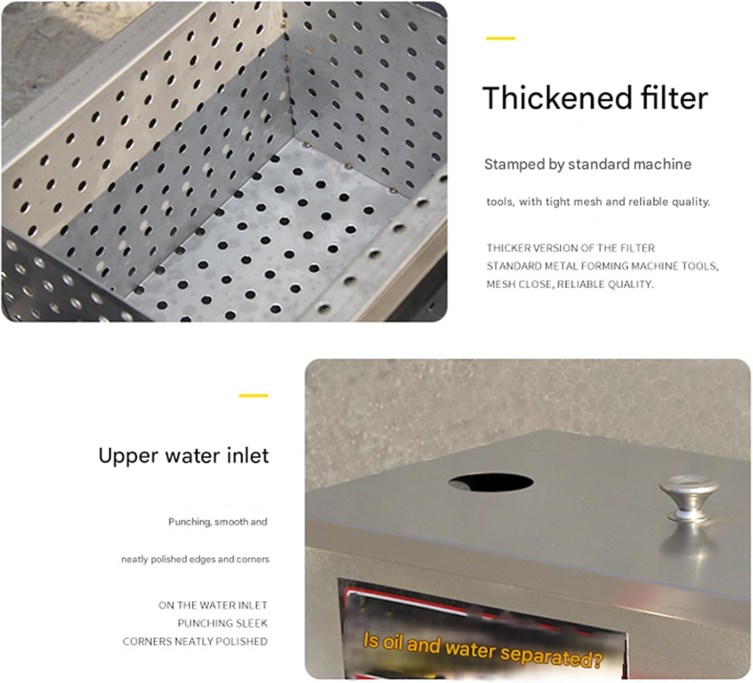 強力な 3 段階油分離ユニット商業キッチンツール不浸透性プランと人間工学に基づいたハンドル食品グレードの油ふるい構造