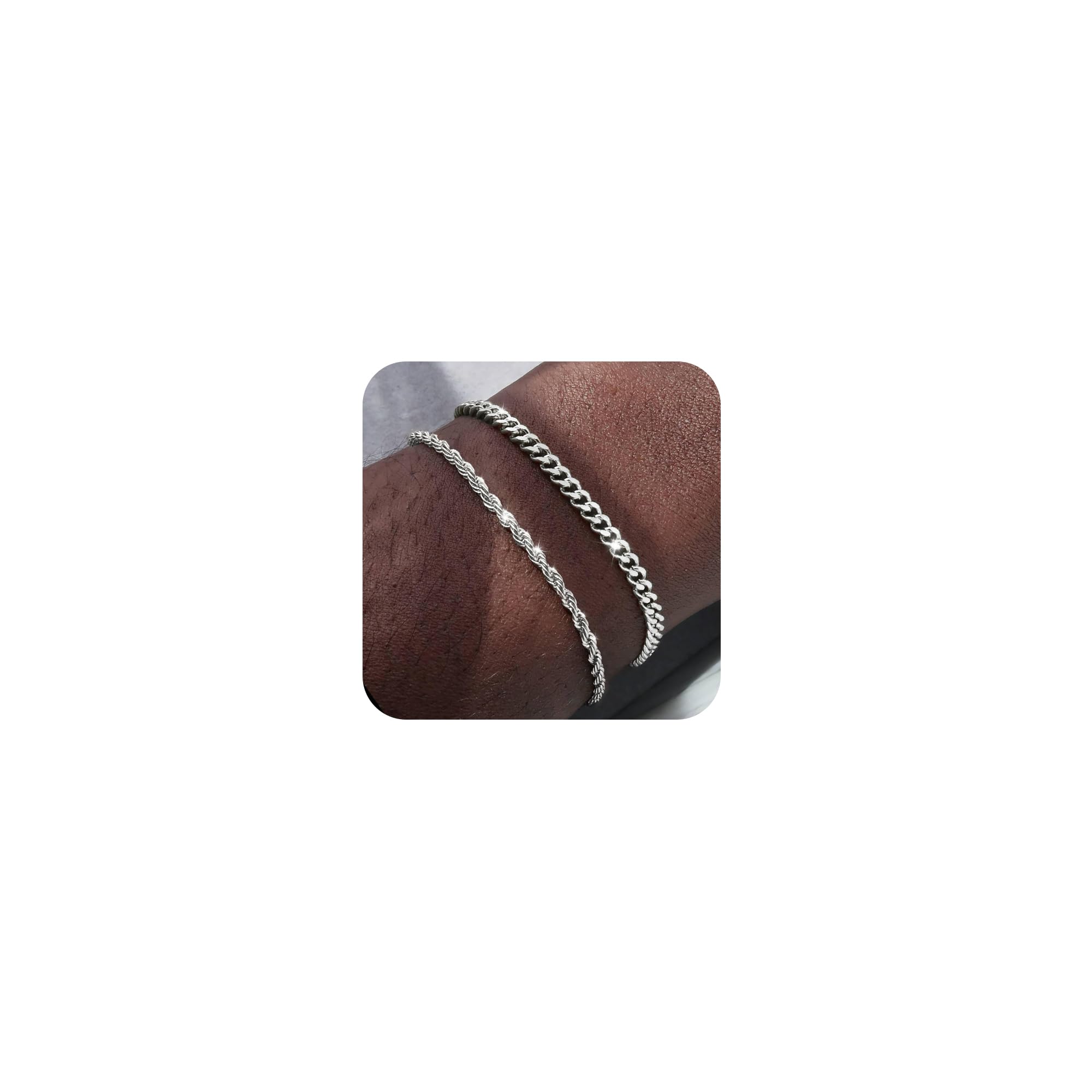 Risamil 14K Gold Plated Silver Bracelets for Men Layered Cuban Rope Chain Bracelets 3mm 5mm Dainty Bracelets for