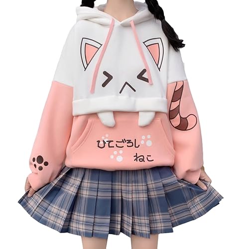 Cute Cat Graphic Hoodies Pullover Teens Japanese Kawaii Anime Print