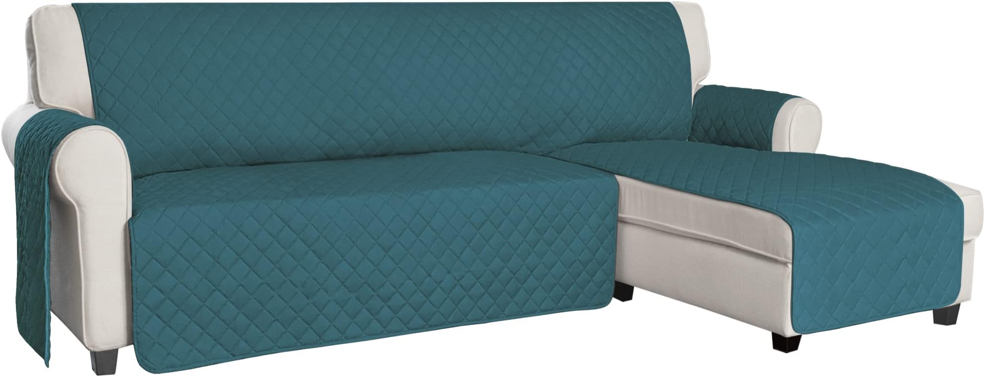 ISSUNTEX Sectional Couch Covers for Dogs, Reversible L Shaped Sofa Cover, Water Resistant Chaise Lounge Cover Furinture Protector for Kids Pets (Small, Peacock Blue/Peacock Blue )