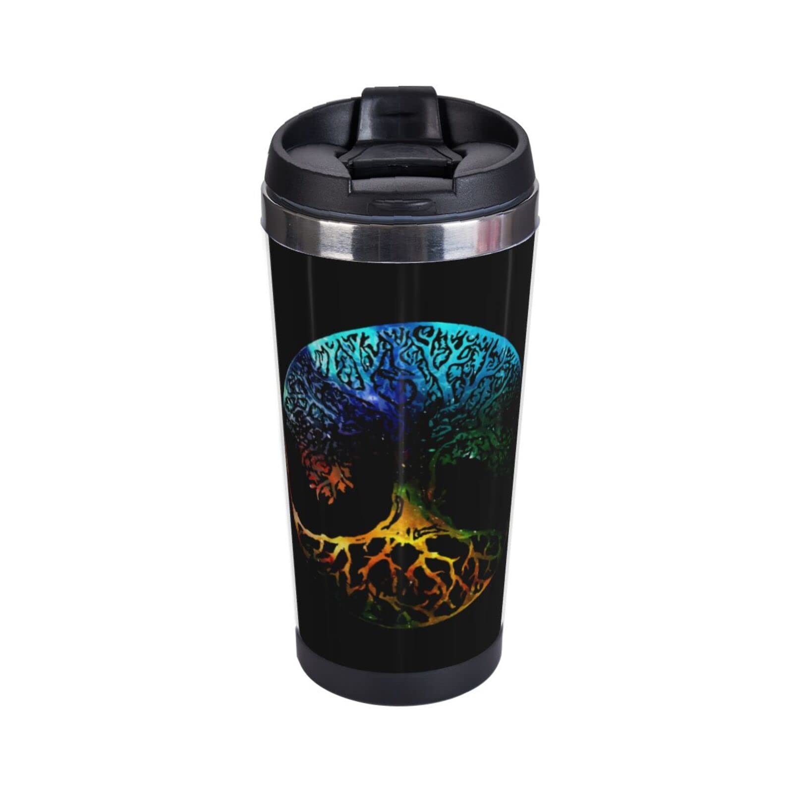 Tree Of Life Sacred Geometry Mandala Portable Coffee Thermos Cup Stainless Steel With Lid Double Wall Insulation Travel Mug Reusable For Outdoor