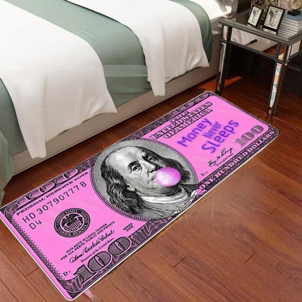 Photo 1 of 100 Dollar Bill Long Runner Rug for Hallway USA - Non-Slip Large Floor Carpet (Money Never Sleeps)