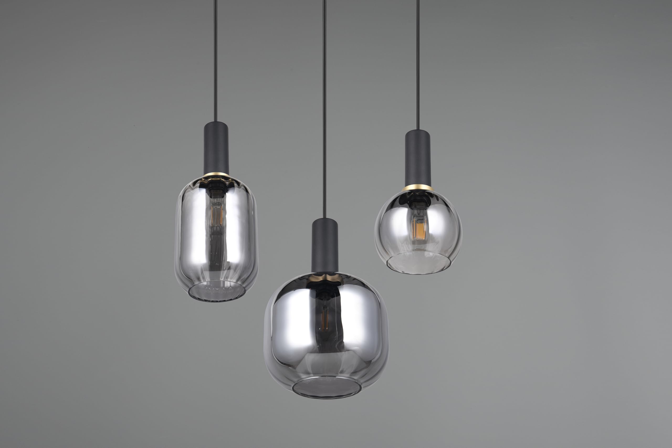 Trio Leuchten Pendelleuchte Diva 319830332, Metall Schwarz matt, Glas Chrom bedampft, exkl. 3x E27