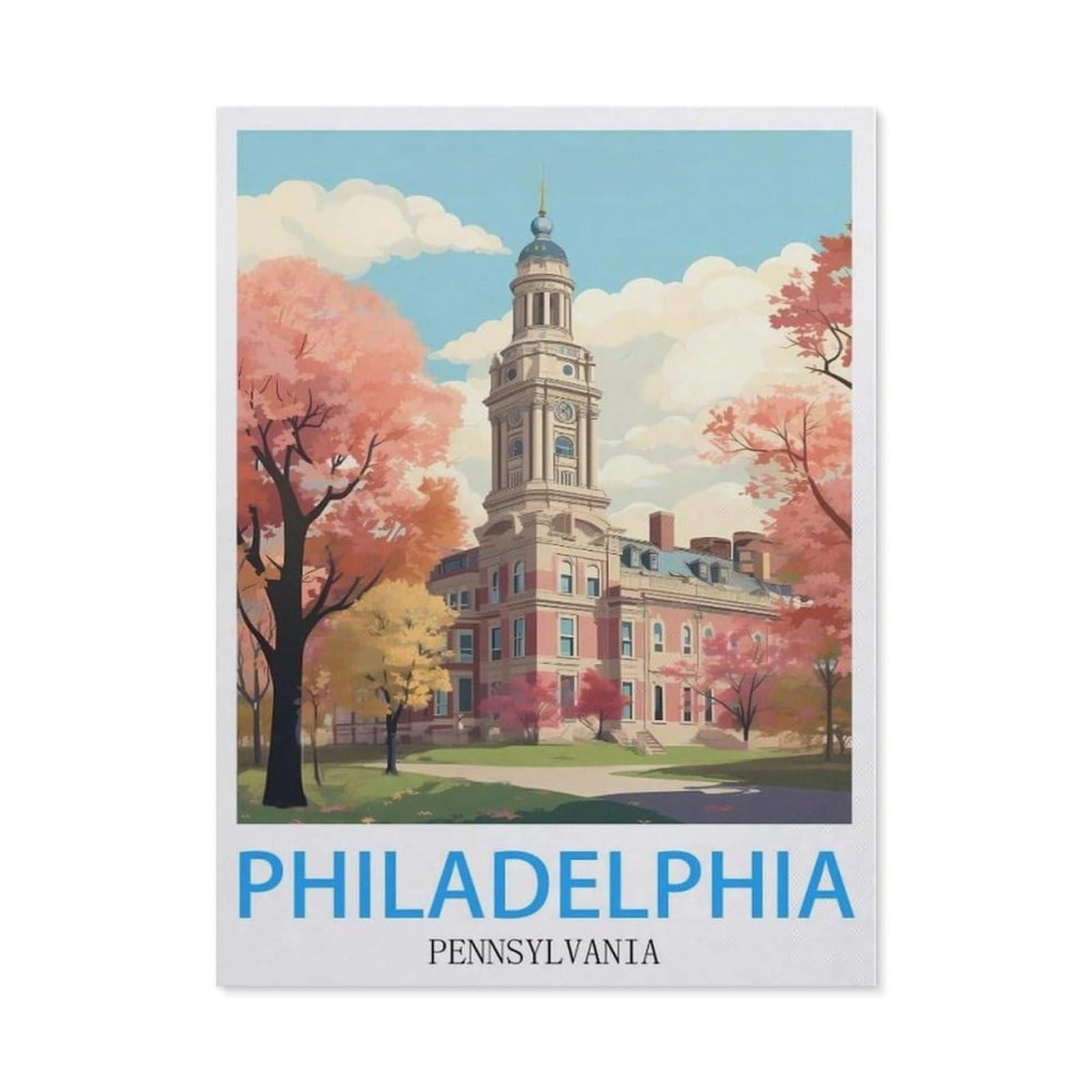 Beayodkp （50 X 60 Cm/19.68 X 23.62 Inches） Diy 5D Diamond Painting Kits，Philadelphia Pennsylvania Vintage Travel Posters，Diamond Painting For Beginner Adults Rhinestone Numbered Diamond Arts Home Wall Decor）-Cd57