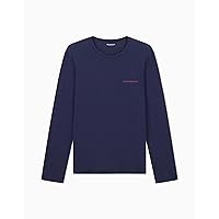 Emporio Armani T-Shirt Girocollo da Uomo a Maniche Lunghe in Puro Cotone Blu S