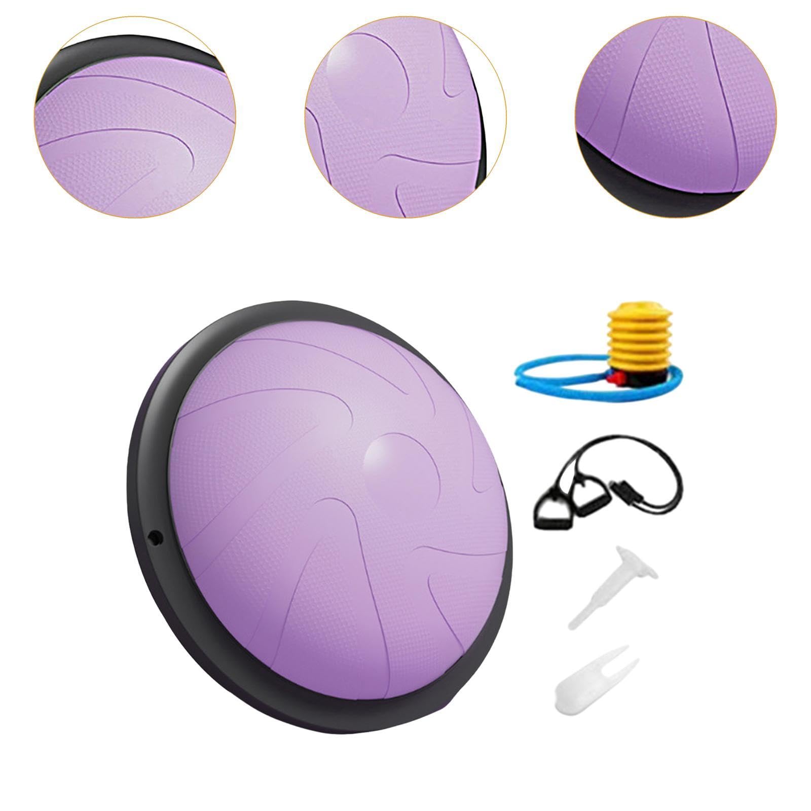 kowaku Balance Ball Balance Trainer Non Slip Base Hemisphere with Resistance Bands and Pump Half Exercise Ball for Workout Home Gym, Purple