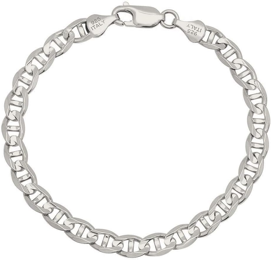 Savlano 925 Sterling Silver Italian Solid Mariner Link Chain Bracelet for Men & Women - Made in Italy Comes With a Gift Box