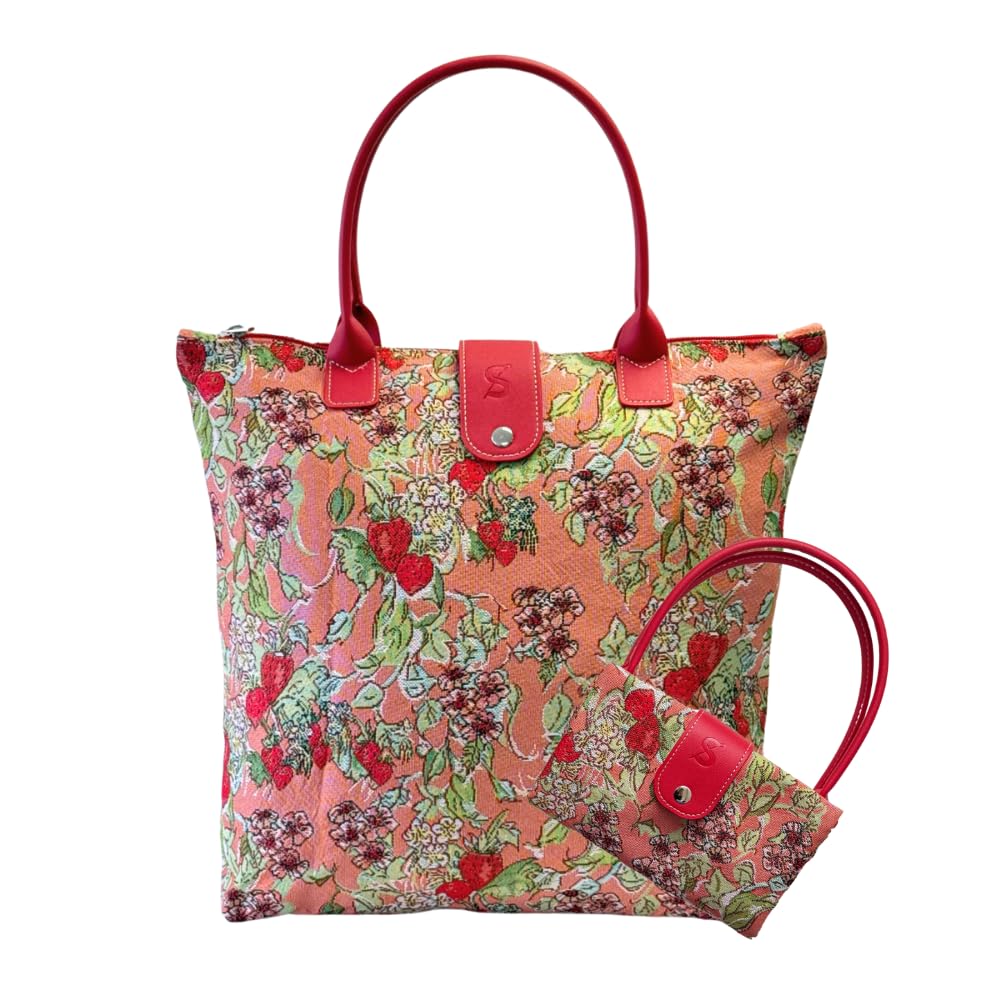 Signare Tapestry Tote Bag, Foldable Design 18 different patterns (FOLD) (Wild Strawberry) โ image 1