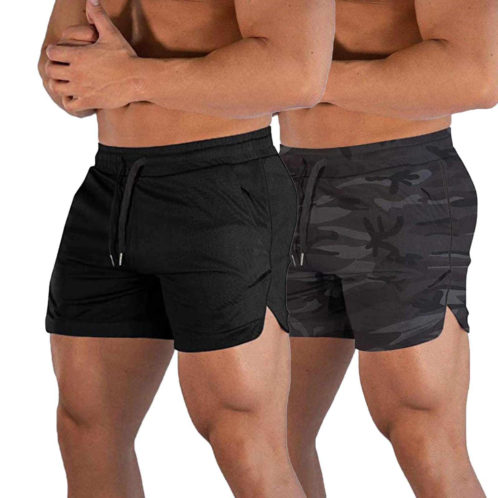 Photo 1 of CEHT Mens Workout Running Shorts Lightweight Athletic Gym Shorts with Zipper Pockets Large Black