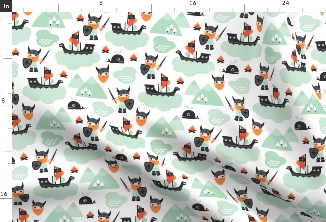 Spoonflower Fabric - Cute Kids Historical Hero Theme Viking Ship Whale Scandinavian Printed on Minky Fabric by The Yard - Sewing Baby Blankets Quilt Backing Plush
