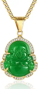 P.BLAKE Laughing Buddha Buddah Necklaces For Women Men, Ice Out Buddha Pendant For Men Women with Stainless Steel Gold Chain 24 inches