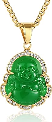P.BLAKE Laughing Buddha Buddah Necklaces For Women Men, Ice Out Buddha Pendant For Men Women with Stainless Steel Gold Chain 24 inches