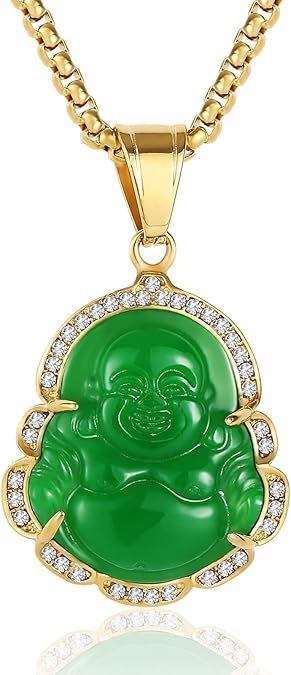 P.BLAKE Laughing Buddha Buddah Necklaces For Women Men, Ice Out Buddha Pendant For Men Women with Stainless Steel Gold Chain 24 inches